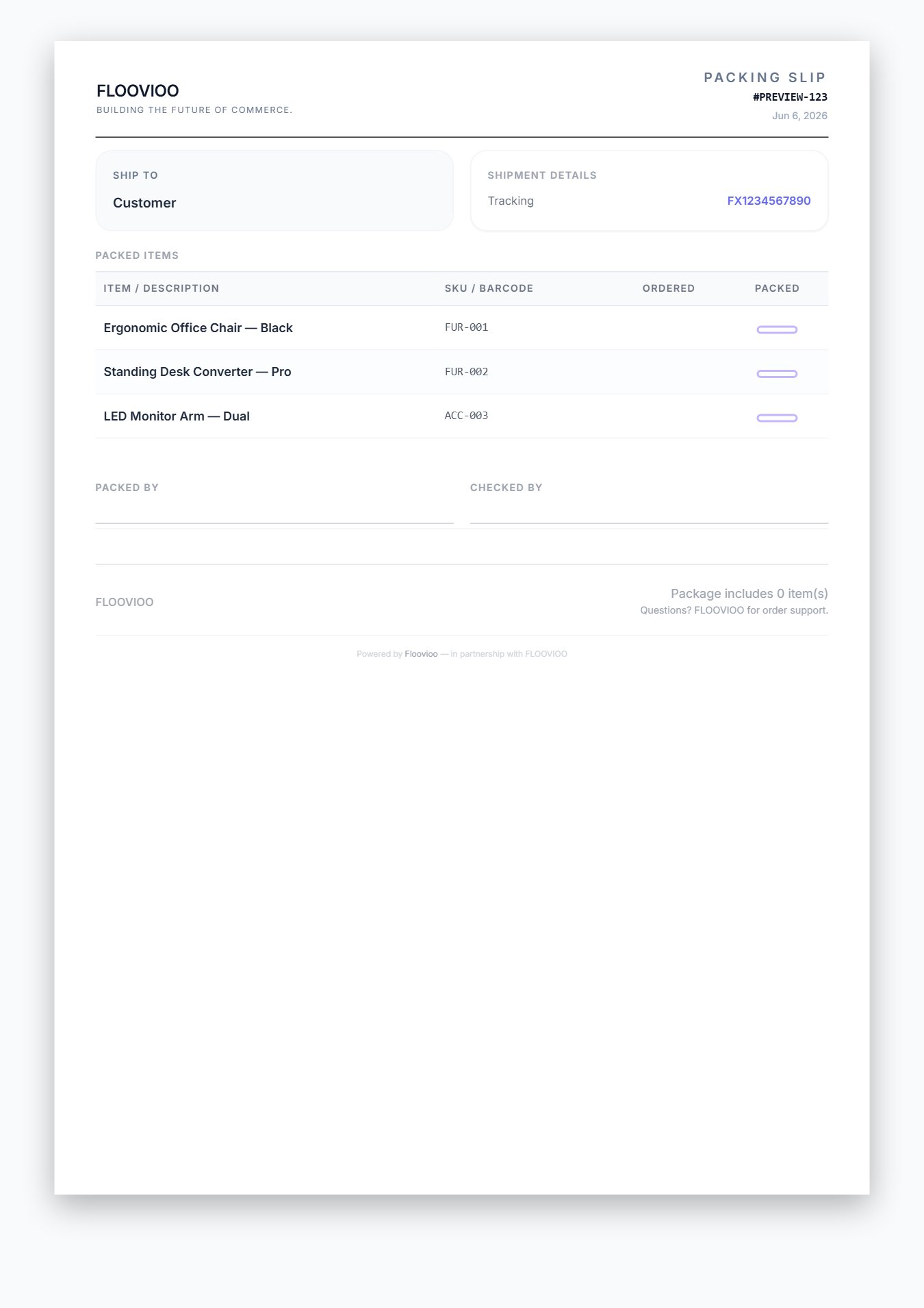 Smart Packing Slip template